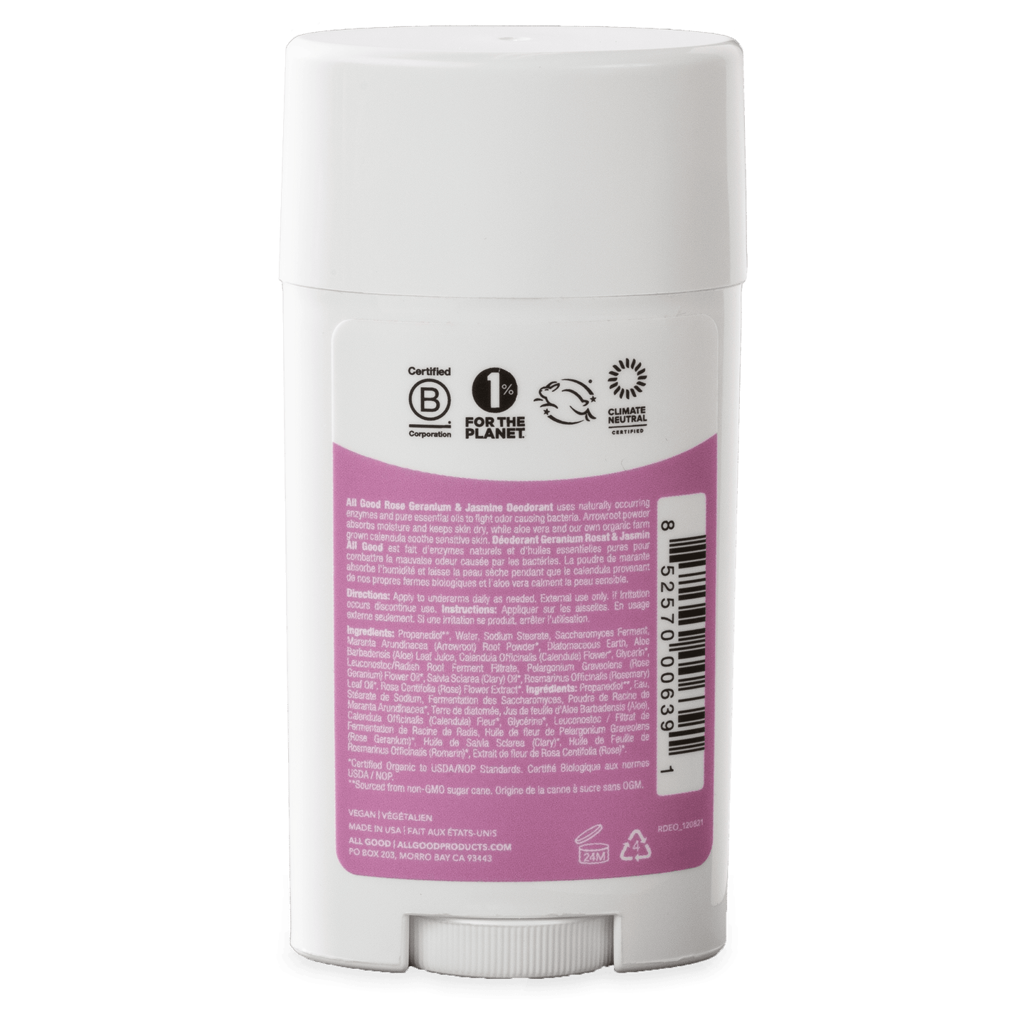 All Good Body Care - All Good Deodorant - Rose Geranium & Jasmine, 2.5 oz - 2