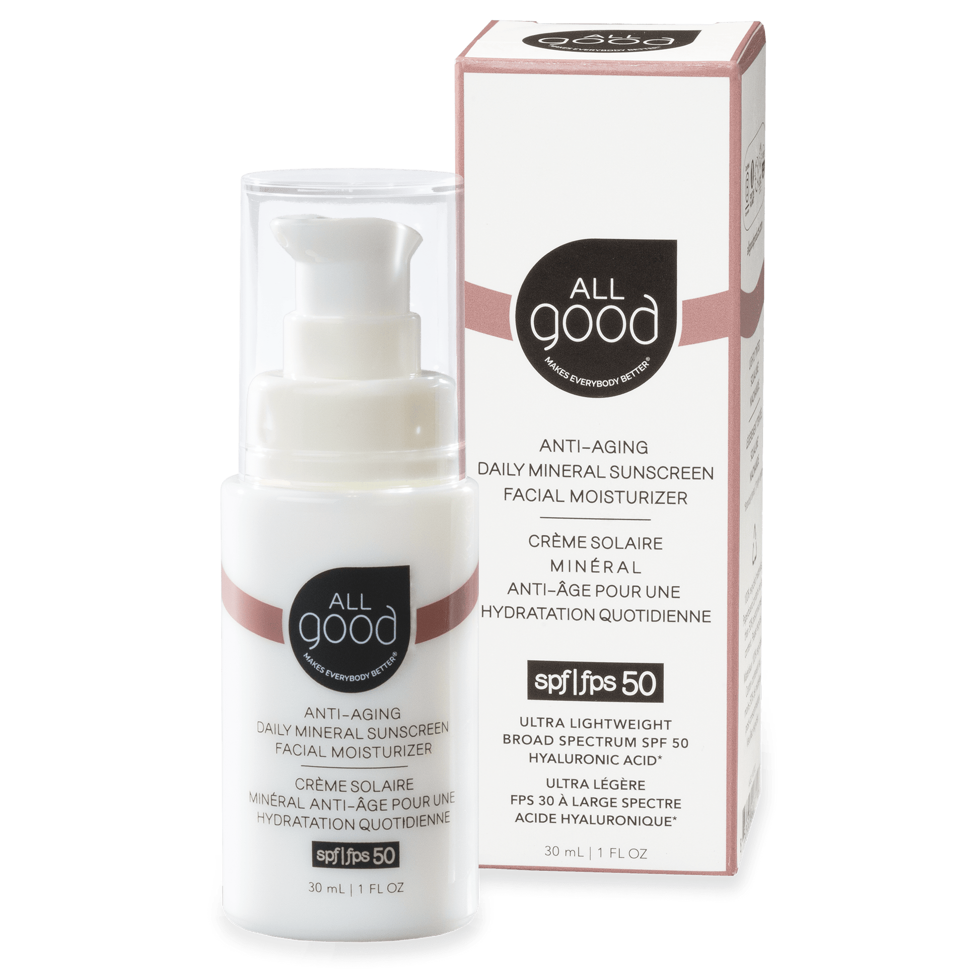 All Good Body Care - SPF50 Anti-Aging Daily Mineral Sunscreen Facial Moisturizer, 1 oz - 1